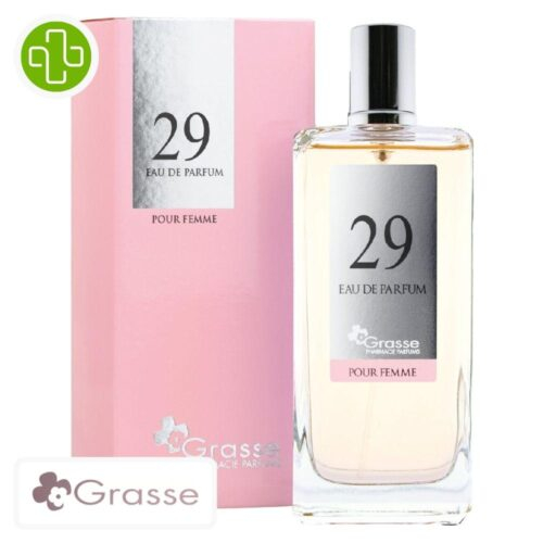 Produit de la marque Grasse Eau de Parfum N°29 (Lancôme - La Vie est Belle) Femmes - 100ml sur un fond blanc avec un logo Parachezvous et celui de de la marque Grasse