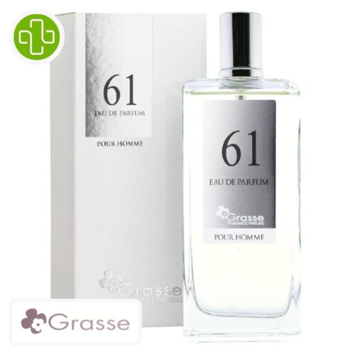 Produit de la marque Grasse Eau de Parfum N°61 (Hugo Boss - Eau de Toilette) Hommes - 100ml sur un fond blanc avec un logo Parachezvous et celui de de la marque Grasse