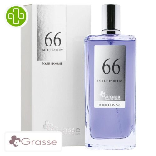 Produit de la marque Grasse Eau de Parfum N°66 (Ralph Lauren – Polo Blue) Hommes – 100ml sur un fond blanc avec un logo Parachezvous et celui de de la marque Grasse