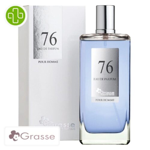 Produit de la marque Grasse Eau de Parfum N°76 (Yves Saint Laurent – Y) Hommes – 100ml sur un fond blanc avec un logo Parachezvous et celui de de la marque Grasse