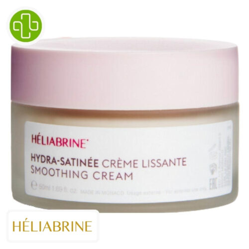 Produit de la marque Héliabrine Hydra-Satinée Crème Lissante au Collagène Marin - 50ml sur un fond blanc avec un logo Parachezvous et celui de de la marque Héliabrine