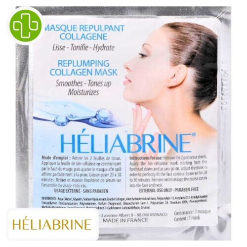 Produit de la marque Héliabrine Masque Repulpant au Collagène Tonifiant & Lissant - 8ml sur un fond blanc avec un logo Parachezvous et celui de de la marque Héliabrine