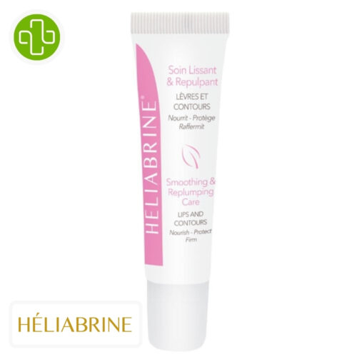 Produit de la marque Héliabrine Soin Lèvres & Contours Lissant & Repulpant - 15ml sur un fond blanc avec un logo Parachezvous et celui de de la marque Héliabrine