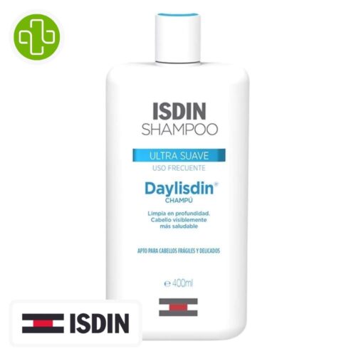 Produit de la marque Isdin Shampooing Daylisdin Usage Fréquent - 400ml sur un fond blanc avec un logo Parachezvous et celui de la marque ISDIN
