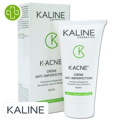 Produit de la marque Kaline K-Acne Crème Anti-Imperfections - 50ml sur un fond blanc avec un logo Parachezvous et celui de de la marque Kaline