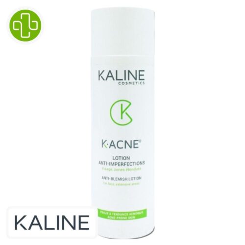 Produit de la marque Kaline K-Acne Lotion Anti-Imperfections - 200ml sur un fond blanc avec un logo Parachezvous et celui de de la marque Kaline