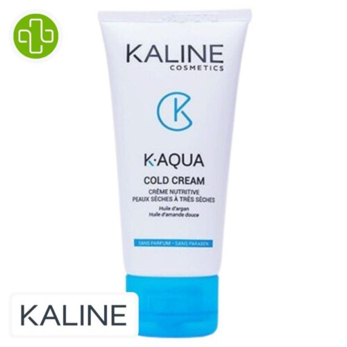 Produit de la marque Kaline K-Aqua Cold Cream Nutritive - 50ml sur un fond blanc, vert et gris avec un logo Parachezvous et celui de la marque Kaline ainsi qu'une description qui détail les informations du produit
