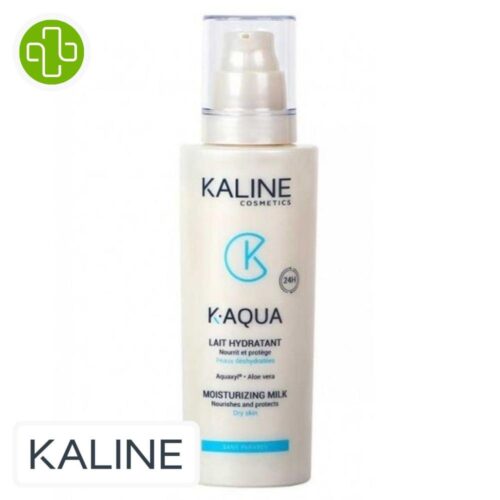 Produit de la marque Kaline K-Aqua Lait Hydratant Nourrissant Protecteur - 200ml sur un fond blanc avec un logo Parachezvous et celui de de la marque Kaline