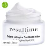 Produit de la marque Resultime Crème Comblante Rides aux Collagènes Repulpants - 50ml sur un fond blanc avec un logo Parachezvous et celui de de la marque Resultime