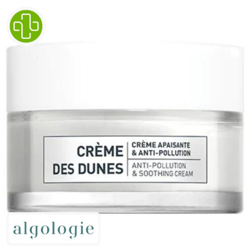 Produit de la marque Algologie Dunes Crème Apaisante & Anti-Pollution - 50ml sur un fond blanc avec un logo Parachezvous et celui de de la marque Algologie