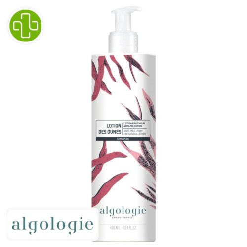 Produit de la marque Algologie Dunes Lotion Fraîcheur Anti-Pollution - 200ml sur un fond blanc avec un logo Parachezvous et celui de de la marque Algologie