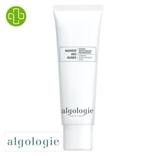 Produit de la marque Algologie Dunes Masque Nutri-Apaisant Réconfortant - 50ml sur un fond blanc avec un logo Parachezvous et celui de de la marque Algologie