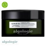 Produit de la marque Algologie Littoral Gommage Corps Énergisant au Sel Marin - 150ml sur un fond blanc avec un logo Parachezvous et celui de de la marque Algologie