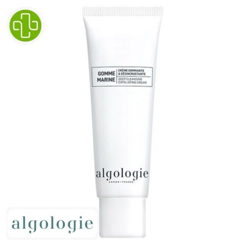 Produit de la marque Algologie Marin Crème Gommante & Désincrustante - 50ml sur un fond blanc avec un logo Parachezvous et celui de de la marque Algologie