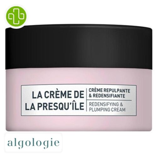 Produit de la marque Algologie Presqu'Île Crème Repulpante & Redensifiante - 50ml sur un fond blanc avec un logo Parachezvous et celui de de la marque Algologie