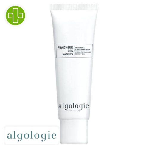 Produit de la marque Algologie Vagues Gel Sorbet Hydra-Fraîcheur - 50ml sur un fond blanc avec un logo Parachezvous et celui de de la marque Algologie