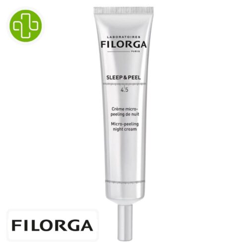 Produit de la marque Filorga Sleep & Peel 4.5 Crème Micro-Peeling de Nuit - 40ml sur un fond blanc avec un logo Parachezvous et celui de de la marque Filorga