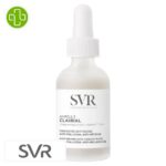 Produit de la marque SVR Clairial Ampoule Concentré Anti-Taches Anti-Pollution Anti-Récidive – 30ml sur un fond blanc avec un logo Parachezvous et celui de de la marque SVR