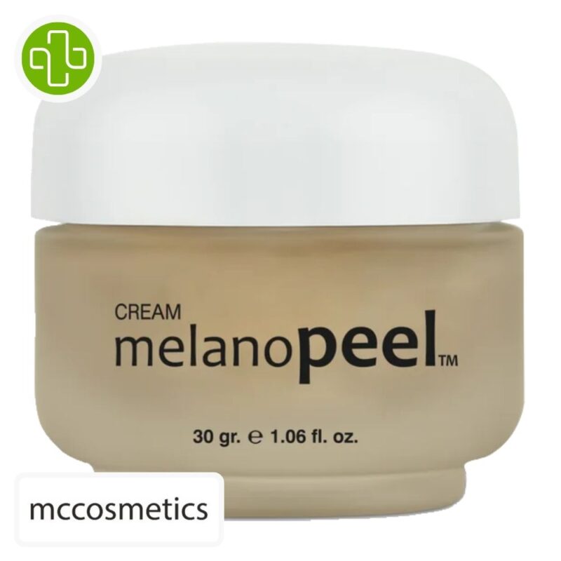 Produit de la marque mccosmetics melanopeel crème – 30ml sur un fond blanc avec un logo parachezvous et celui de de la marque mccosmetics