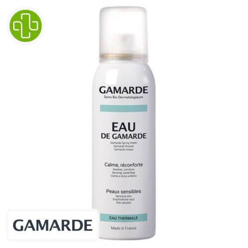 Produit de la marque Gamarde Eau Thermale Spray Apaisant Réconfort – 100ml sur un fond blanc avec un logo Parachezvous celui de de la marque Gamarde
