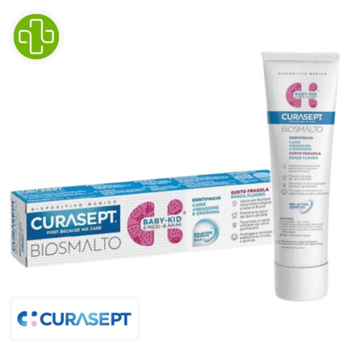 Curasept Biosmalto Dentifrice Fraise Bébé-Enfant 6 mois à 6 ans Sans Fluor - 50ml