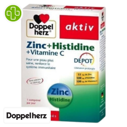 Doppel Herz Aktiv Zinc, Histidine, Vitamine C Depot Peau Saine et Système Immunitaire - 30 Comprimés