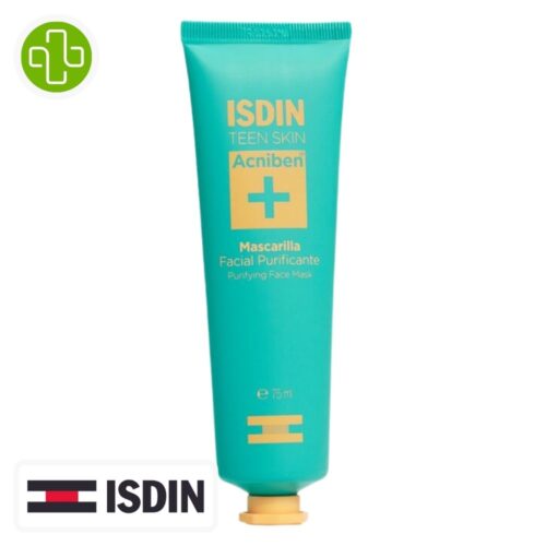 Produit de la marque Isdin Acniben (+) Masque Nettoyant Purifiant – 75ml sur un fond blanc avec un logo Parachezvous celui de de la marque Isdin