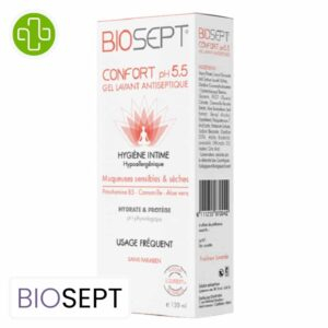 Biosept Confort Ph 55 Gel Lavant Antiseptique Hygiene Intime 120ml