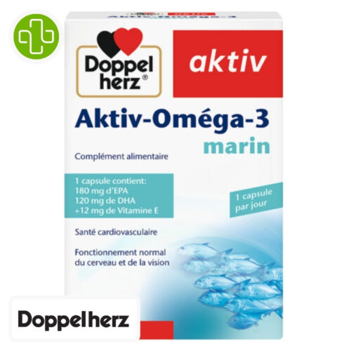 Doppel Herz Aktiv Oméga-3 Marin Santé Cardiovasculaire, Cerveau et Vision - 60 Capsules