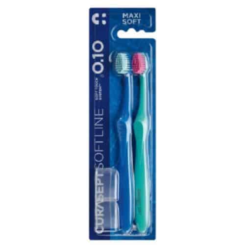 Curasept SoftLine 0.10 Maxi Soft Pack Brosses à Dents Bleu et Vert - 2u