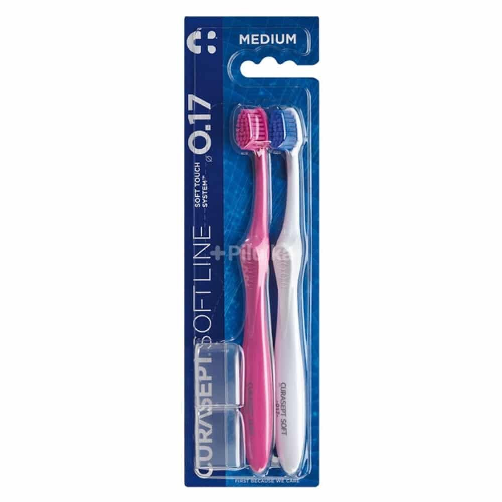 Curasept Softline 017 Medium Pack Brosses A Dents Rose Et Blanc 2u