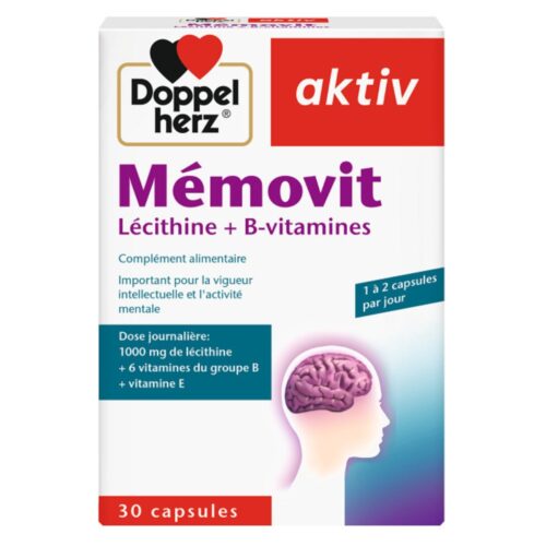 Doppel Herz Aktiv Mémovit Lécithine + B-vitamines Vigueur Intellectuelle et Activité Mentale – 30 Gélules