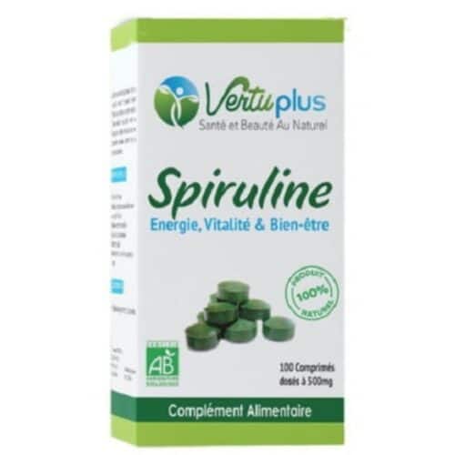 VertuPlus Spiruline Energie, Vitalité et Bien-Être 500mg - 100 Comprimés