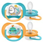 Avent Sucette Ultra Air Animals 6-18Mois - Pingouin et Tortue - SCF080/07 - 2u