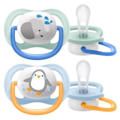 Avent Sucette Ultra Air Animals 0-6Mois - Pingouin et Elephant - SCF080/05 - 2u