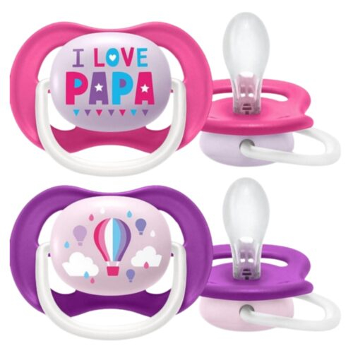 Avent Sucette Ultra Air Happy 6-18Mois - I Love Papa et Montgolfière - SCF080/04 - 2u