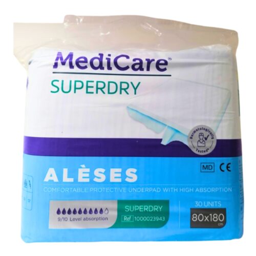 MediCare Superdry Alèses de Lit Incontinence Urinaire Adultes 80x180cm - 30u