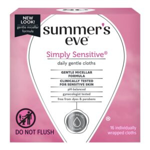 Summer Eve Simply Sensitive Daily Gentle Cloths Intimate 16u