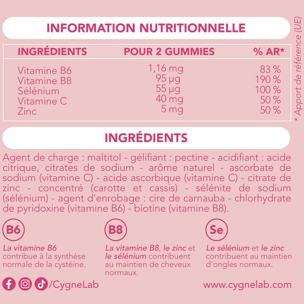 🎁 OFFRE -10%🎁 CYGNELAB Beauty Boost Vitamines Et Minéraux Cheveux Et Ongles Fraise - 60×3 Gummies - Image 4