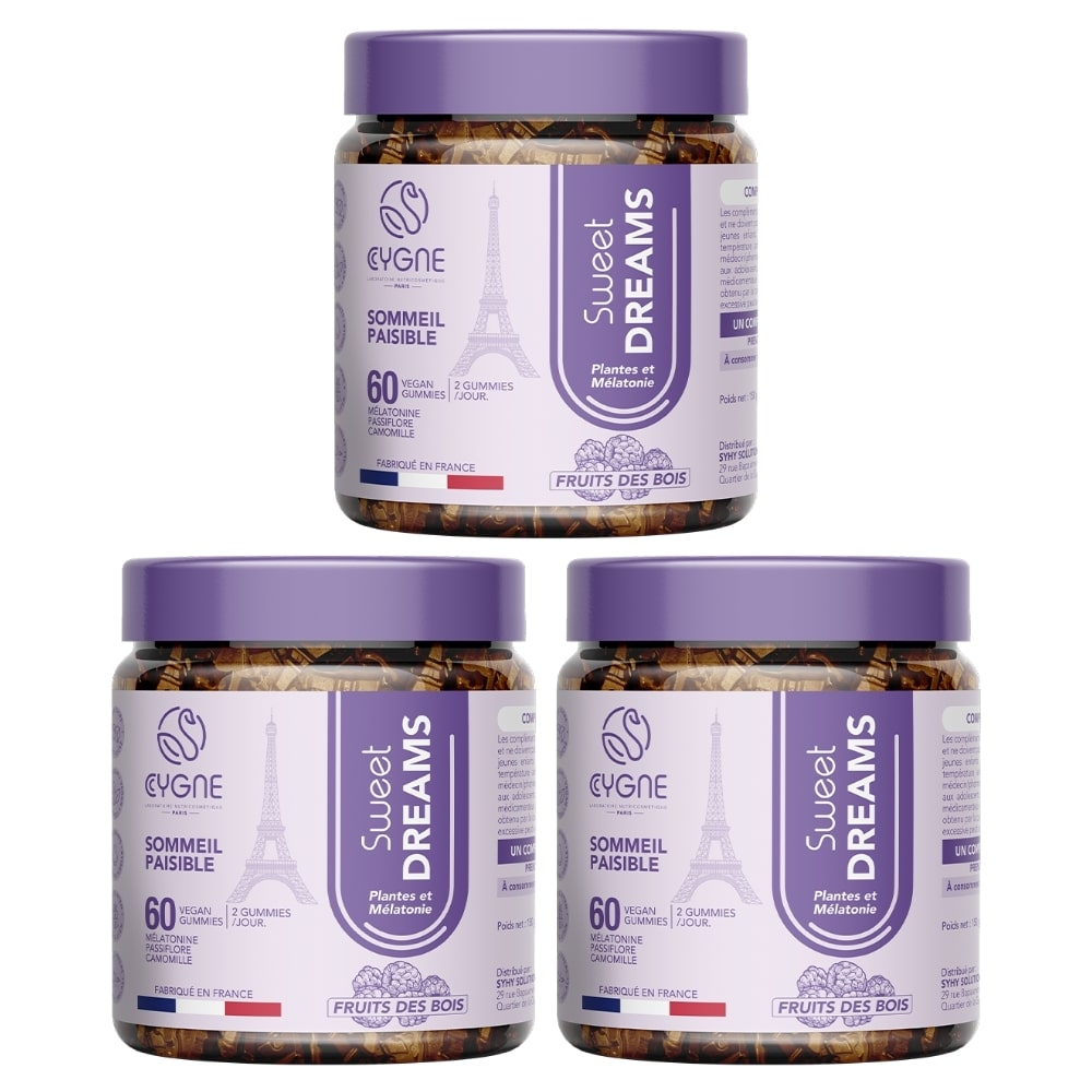 🎁 OFFRE -10% 🎁 CygneLab Sweet Dreams Plantes et Mélatonine Sommeil Fruits des Bois – 60×3 Gummies