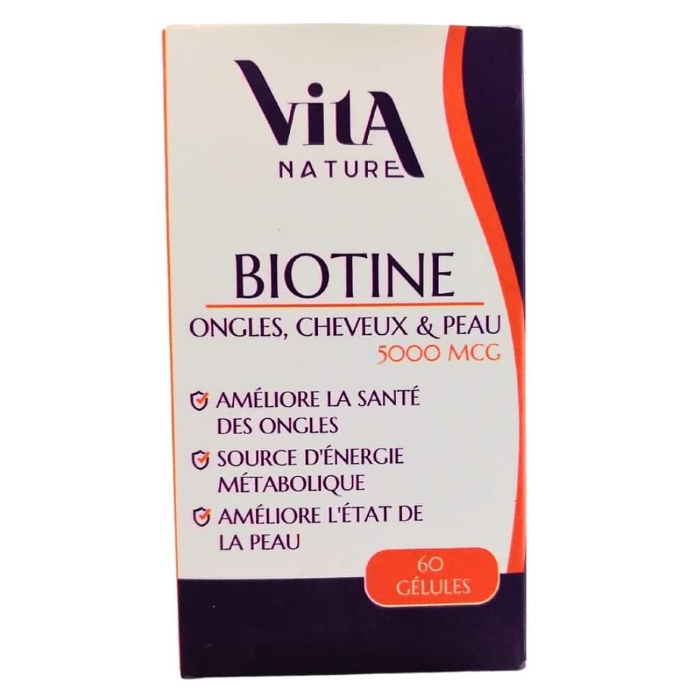 Vita Nature Biotine Ongles Cheveux Et Peau 5000mcg 60 Gelules