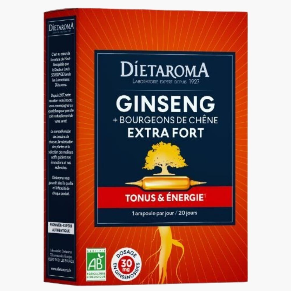 Dietaroma Ginseng Bourgeons De Chenes Extra Fort Ampoules Tonus Et Energie Bio 20u