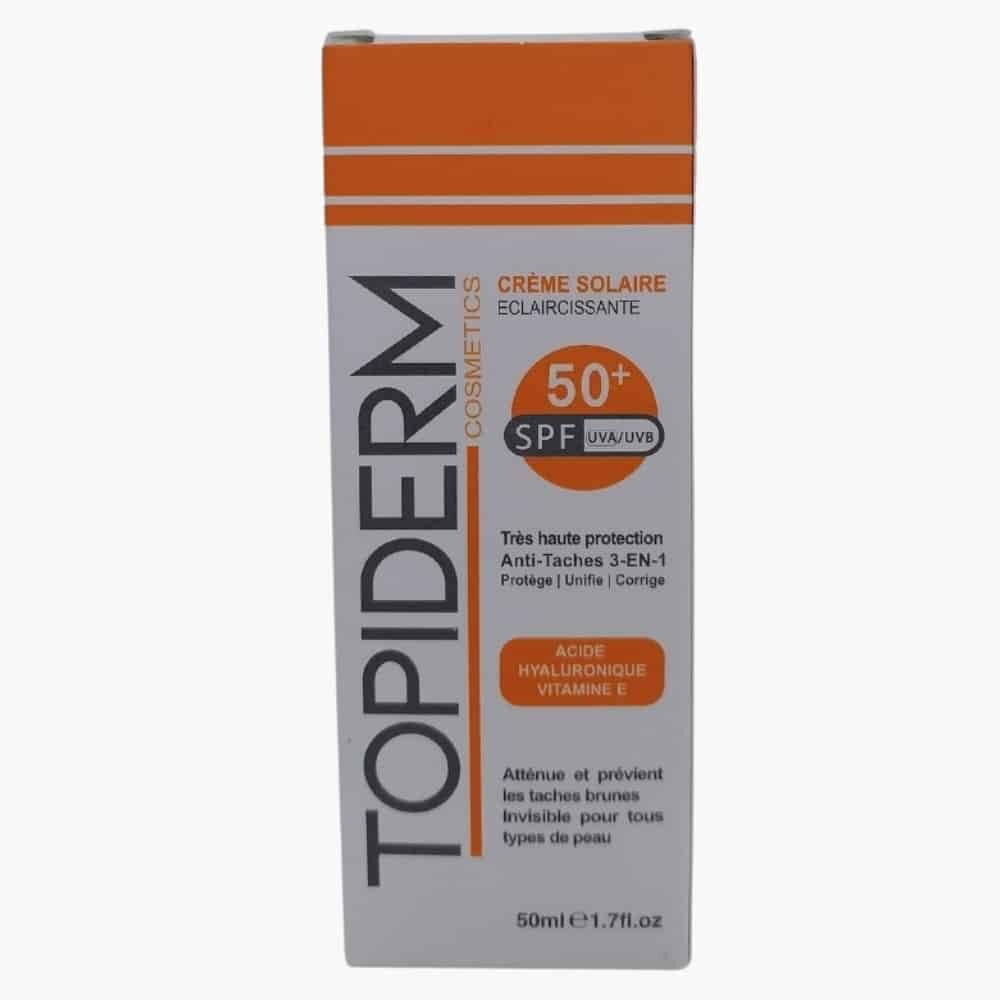 Topiderm Creme Solaire Eclaircissante Anti Taches 3en1 Spf50 50ml