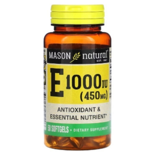 Mason Natural E1000 UI 450mg Antioxydant et Nutriments Essentiels - 50 Gélules