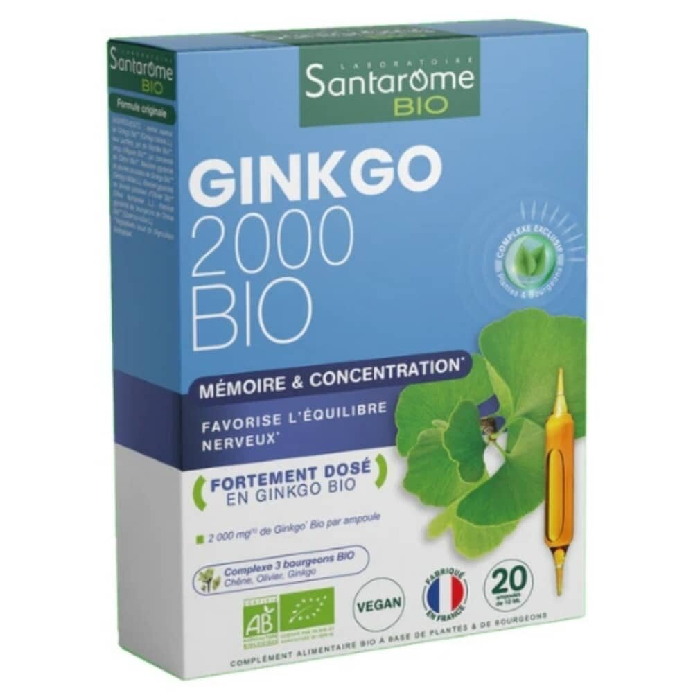 Santarome Bio Ginkgo 2000 Memoire Et Concentration Ampoules 20u