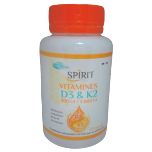 Spirit Pharma Vitamines D3 et K2 200UI et 3000UI Renforcement Dentition, Os et Muscles - 60 Capsules