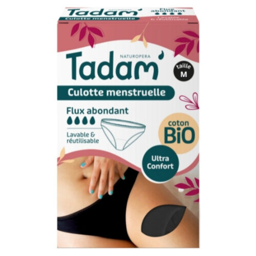 Tadam Culotte Menstruelle Lavable et Réutilisable Ultra Confort Flux Abondant - Taille M - Bio - 1u
