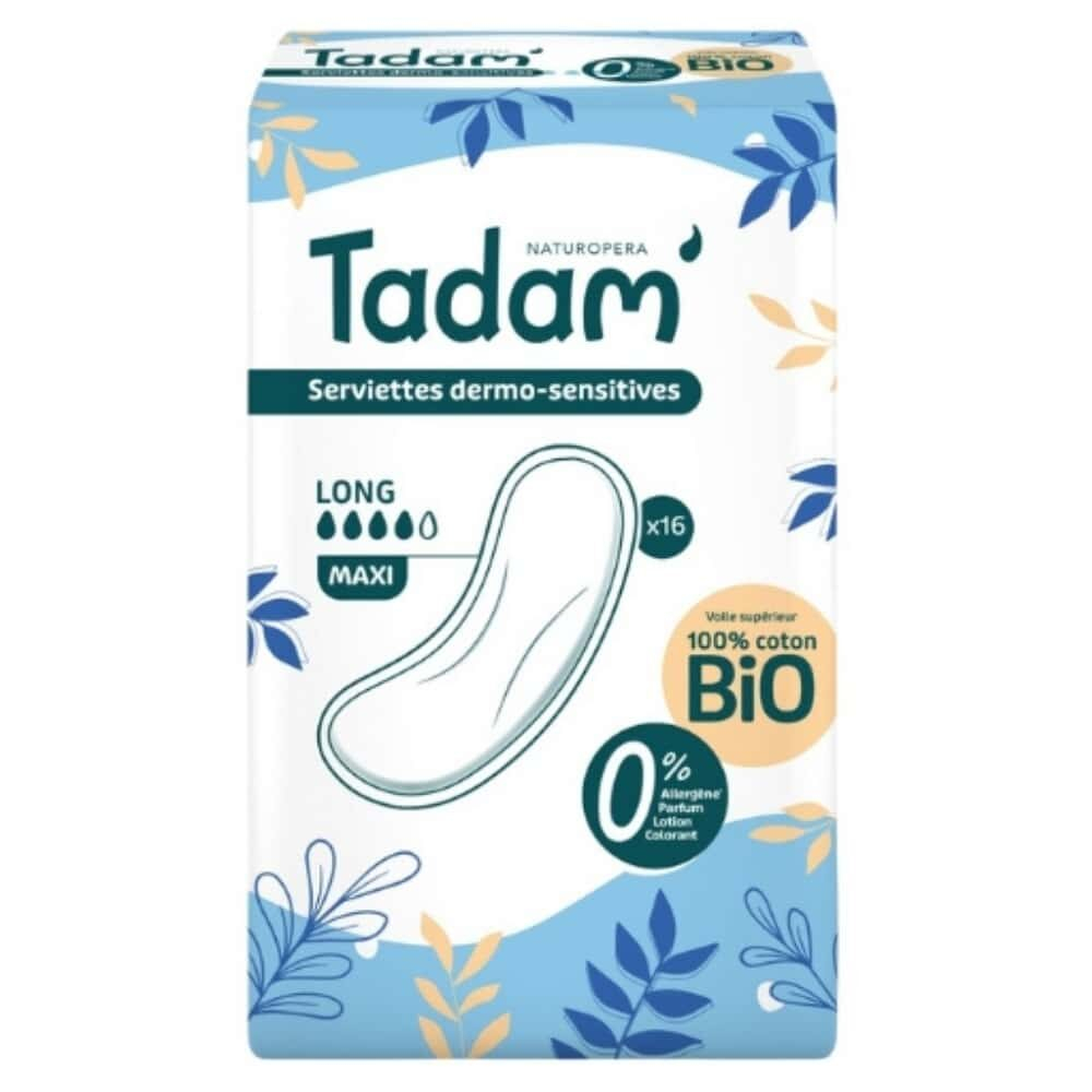 Tadam Serviettes Dermo Sensitives Maxi Long Bio 16u