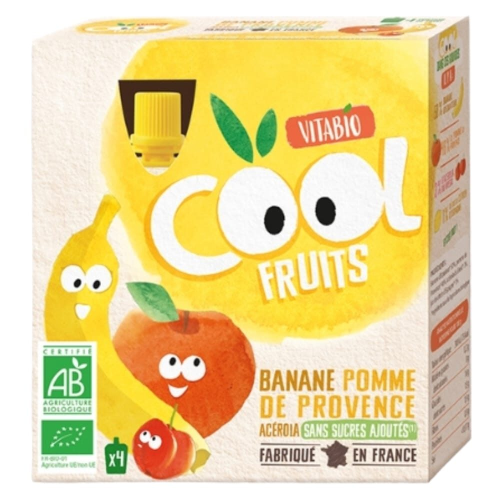 Vitabio Cool Fruits Banane Pomme De Provence Et Acerola Bio 4x90g