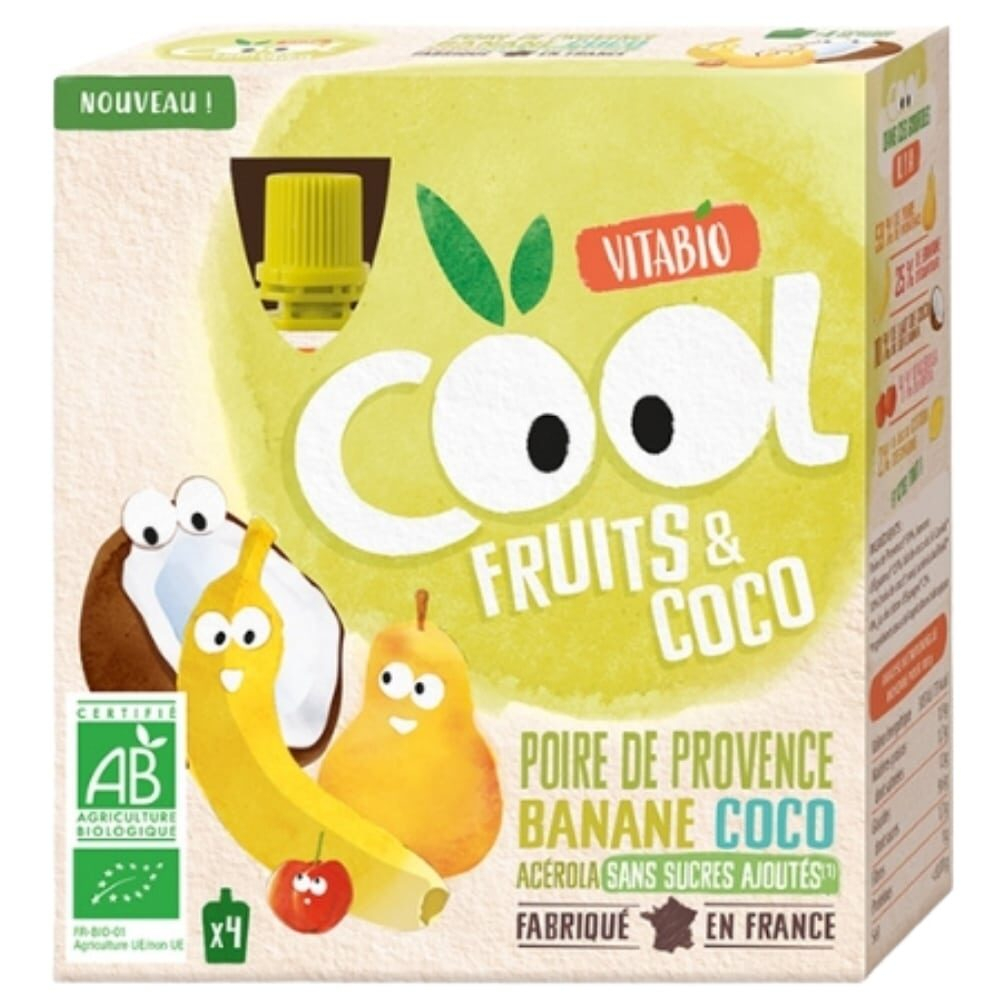 Vitabio Cool Fruits Et Coco Poire De Provence Banane Coco Et Acerola Bio 4x90g
